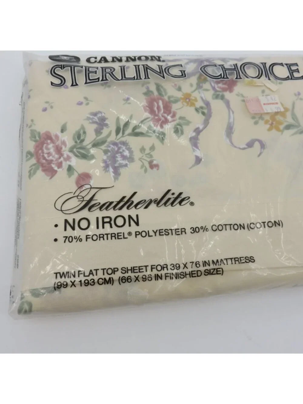 NEW Vintage Cannon TWIN Flat Top Sheet Floral Flower Bow Featherlite No Iron